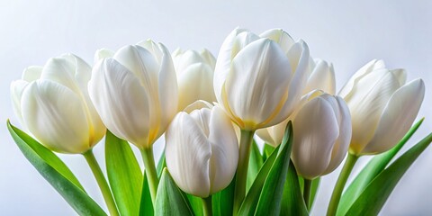 Naklejka premium Delicate White Tulips on White Background - Pure Elegance Stock Photo