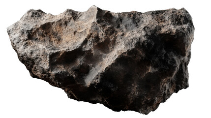 Fototapeta premium An ancient asteroid, weathered and cracked, cut out and isolated on a transparent background, with detailed surface craters and a rough texture.