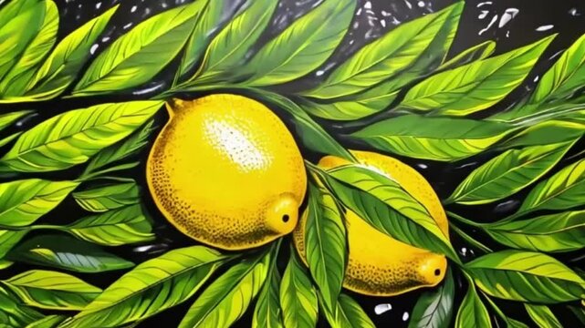 Lemon with leaves for celebration holiday sukkot, abstract vivid composition consists of background