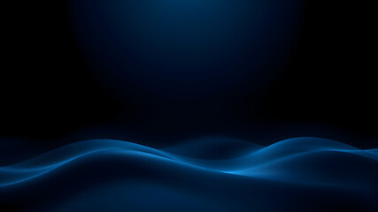 Sophisticated dark blue-black abstract gradient with moody grainy texture and flowing light waves. Perfect for luxury advertising