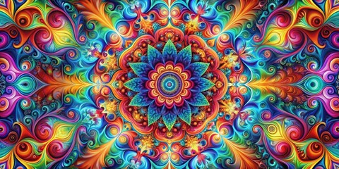 Colorful swirling patterns of abstract shapes and vibrant hues, reminiscent of a kaleidoscope's infinite reflections, unique designs, psychedelic art