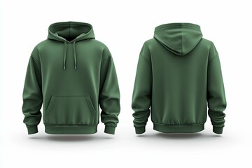 Green Colored Hooded Sweatshirt Displayed From Front and Rear Views