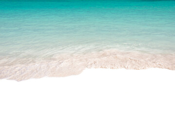Top view of ocean tranquil waves on the sand isolated on white or transparent background, png cut out. Caribbean beach tropical  summer holiday vacation background overlay.