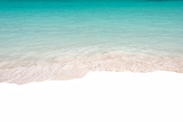 Top view of ocean tranquil waves on the sand isolated on white or transparent background, png cut out. Caribbean beach tropical  summer holiday vacation background overlay.