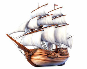 Wooden sailing ship with large white sails