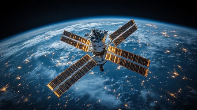 Orbiting Earth, the satellite utilizes solar panels for energy while transmitting critical telemetry data. It supports GPS and GNSS for accurate positioning and tracking applications.