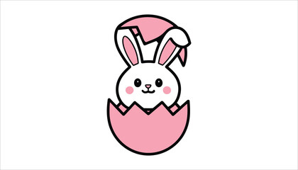 Cute Easter Bunny in Egg. Kawaii Rabbit Illustration . Spring Holiday Clipart.