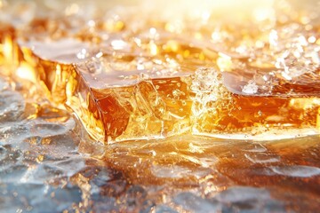 Macro shot of sugar caramelization on dessert warm amber light food photography close-up sweet culinary concept