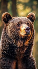 Obraz premium A powerful close-up of a European brown bear in the wild Carpathian forests of Romania