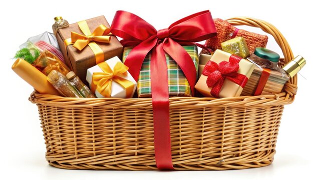 Rustic, handmade wicker Easter basket.  A luxurious spring & holiday gift idea. White background enhances its charm.