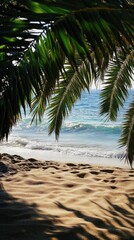 Obraz premium A serene close-up of lush green date palms swaying in the coastal breeze of Crete