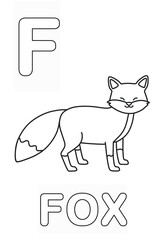 Alphabet Coloring Page for Kids. Children's Coloring Activity sheet. Cute Fox Illustration to Color.	