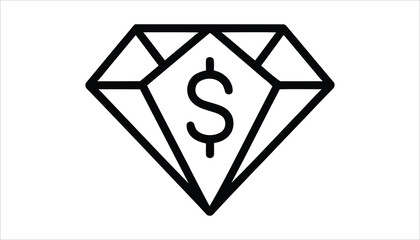 Diamond Money Icon. Wealth and Luxury Line Art Symbol.