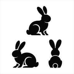 Cute Bunny Silhouette Set. Rabbit Clipart, Easter Animal, and Wildlife Vector.