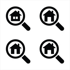 Real Estate Search Icon. House in Magnifying Glass, Home Inspection, and Property Finder Vector.