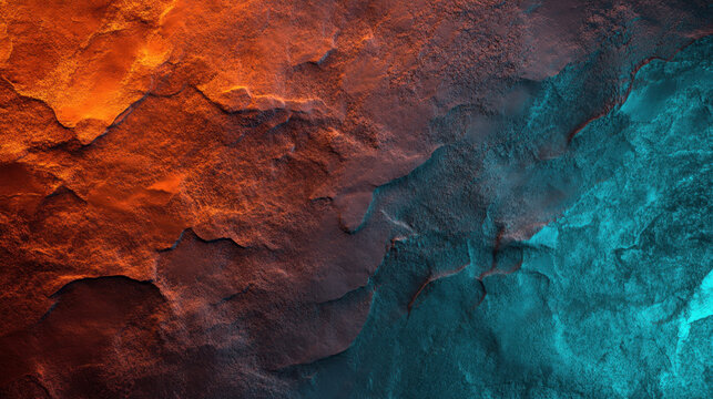 Textured background featuring earthy colors with orange and teal tones, creating visually striking contrast. surface appears rugged and dynamic, evoking sense of depth and natural beauty