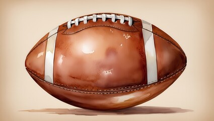 Vintage American Football Leather Texture Watercolor Style Sport Equipment Game Ball Brown and White