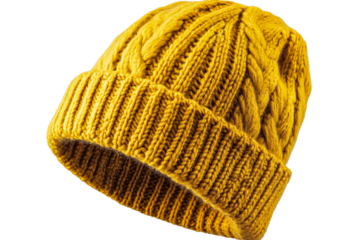 Warm yellow knitted beanie with a textured pattern
