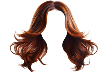 Brown wavy hair with highlights on transparent bg