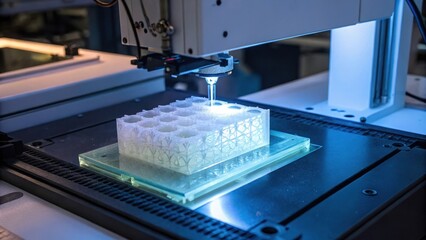 3D printing technology creating a prototype with a focused light beam.