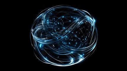 Futuristic digital sphere with interconnected nodes and data particles
