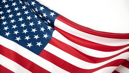Fototapeta premium Close-up of American flag waving, symbol of patriotism and national pride, isolated on white background, perfect for national celebrations