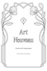 Luxury Art Nouveau Frame – Black and White Retro Line Art Coloring Page with Royal Copy Space
