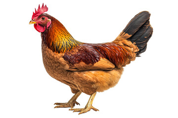Fototapeta premium Colorful hen standing proudly on clear background