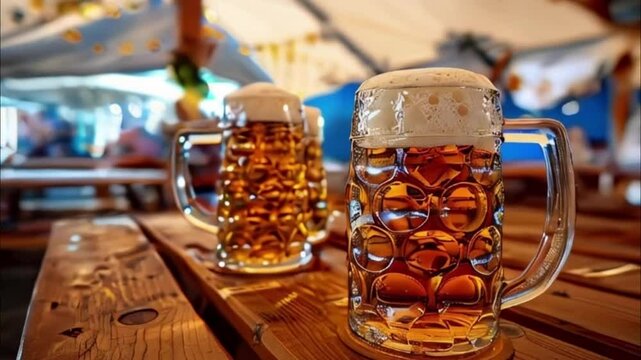 German beer in large glass mug for celebration holiday Oktoberfest, abstract vivid composition consists of background for diverse creative work