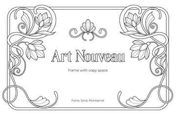 Luxury Art Nouveau Frame – Black and White Retro Line Art Coloring Page with Royal Copy Space
