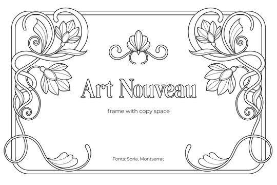 Luxury Art Nouveau Frame – Black and White Retro Line Art Coloring Page with Royal Copy Space
