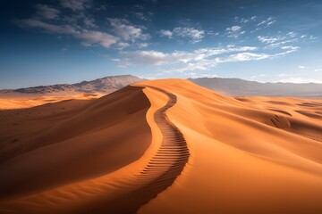 Naklejka premium Serene Dune Landscape with Sand Ripples and Blue Sky