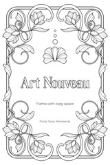 Luxury Art Nouveau Frame – Black and White Retro Line Art Coloring Page with Royal Copy Space