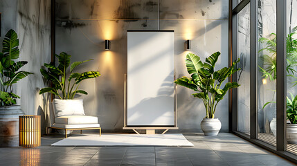 Indoor Mockup of a Banner Stand Amidst Greenery