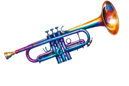Colorful trumpet illustration with transparent background