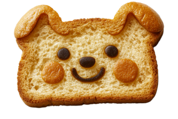 Cute dog shaped toast with a happy face design