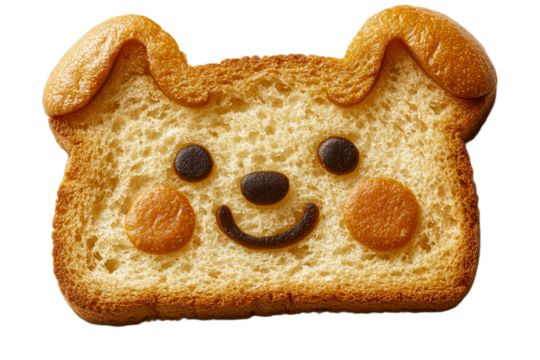 Cute dog shaped toast with a happy face design