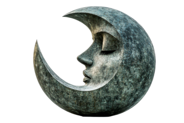 Unique moon shaped sculpture with human features
