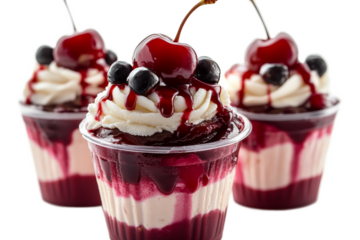 Delicious dessert cups topped with cherries and cream