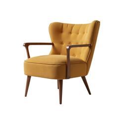 Mustard-Yellow Upholstered Armchair with Button Tufting and Curved Armrests