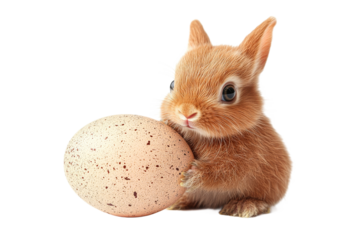 Bunny with a speckled egg on a clear background