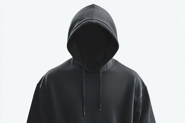 Faceless hooded figure in minimalist setting. Neural network AI generated