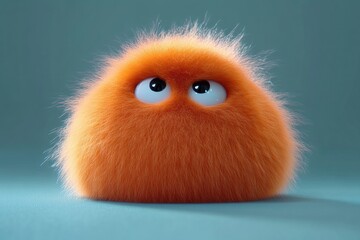Bored Fluffy Orange Monster Looking at Camera with Stale Expression Fun Furry Character Design