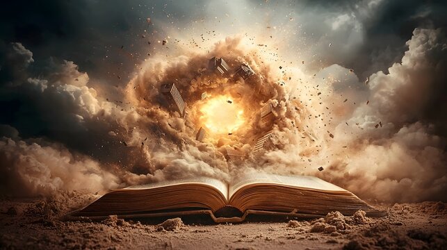 Architectural Evolution An Open Book Revealing a Swirling Vortex of Classical and Futuristic Structures Symbolizing the Transformation and Progress of Design Through the Ages