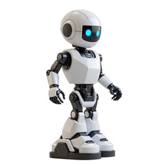 Friendly White Robot with Blue Glowing Eyes in Three-Quarter View