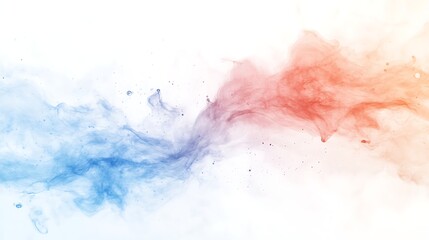 Fototapeta premium Vibrant abstract smoke in blue and orange hues blending seamlessly against a white background.
