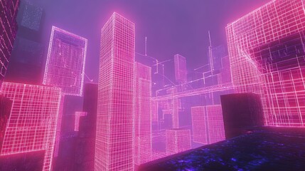 Obraz premium Neon Cityscape Wireframe