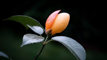 Obraz premium Blooming Orange and Yellow Flower Bud Close Up Nature Macro Photography
