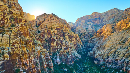 Aerial of Red Rock Cliffs at Sunrise Lost Creek Canyon Nevada