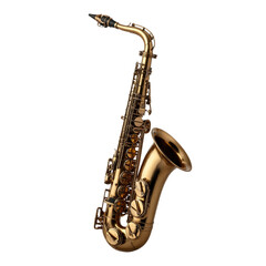 Gold-Lacquered Alto Saxophone Showcasing Curved Neck and Keys